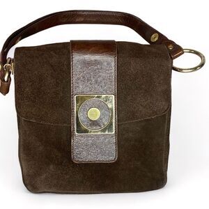 Vintage Genuine Leather Satchel Brown Suede Bag Made in France